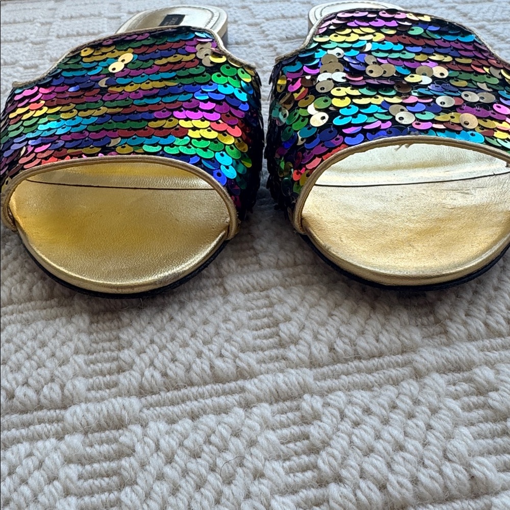 Dolce & Gabbana Gold Slip-On Mules with Multicolor Sequin - Picture 3 of 5